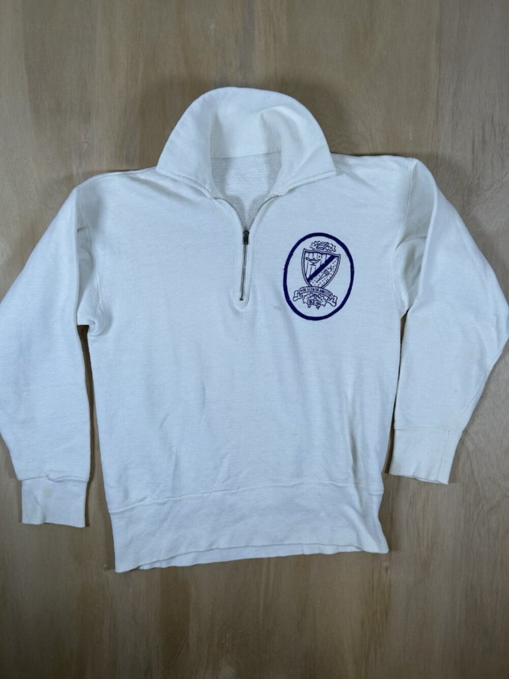Vintage 1950's 1/4 Zip Collar Sweatshirt Fraternity Mens Size S/M White Falcon